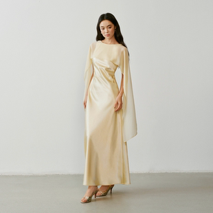 TANSSHOP鹅黄色缎面轻礼服女高级感新娘敬酒服气质晚宴年会连衣裙
