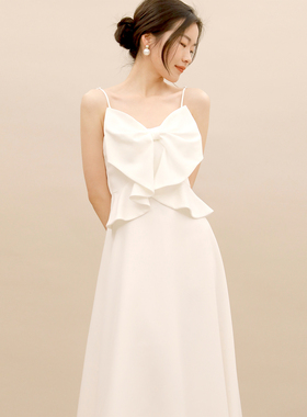 TANSSHOP蝴蝶结造型吊带裙 显瘦姐妹裙夏季连衣裙A字中长款大摆裙