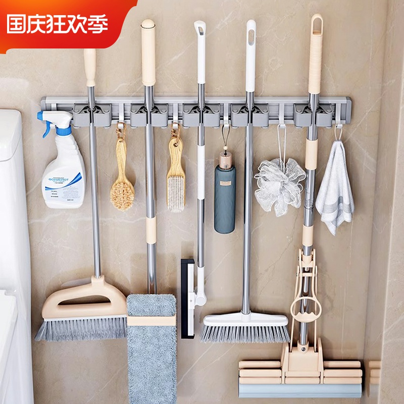 免打孔强力拖把壁挂夹神器挂钩扣置物收纳挂架卫生间粘胶吸盘扫把
