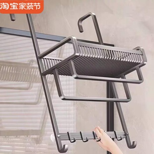 卫生间置物架免打孔卫生间浴巾架淋浴房收纳挂架神器枪灰色毛巾架