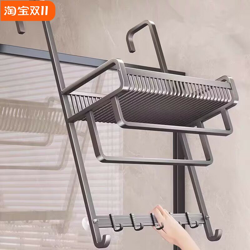 卫生间置物架免打孔卫生间浴巾架淋浴房收纳挂架神器枪灰色毛巾架