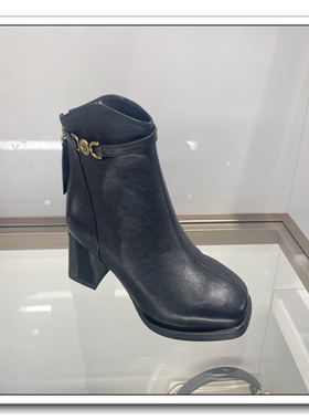 意尔康鞋子女2025冬季新款真皮羊皮加绒保暖粗跟短靴5751AM13748M