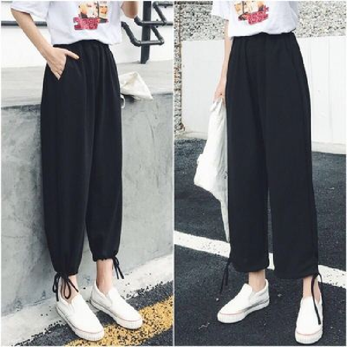 Harajuku style wide leg pants women's summer nine cent knickers autumn leisure straight necked sports Hong Kong style pants