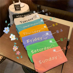 Real shot short sleeve T-shirt letter embroidery Sunday loose basic top