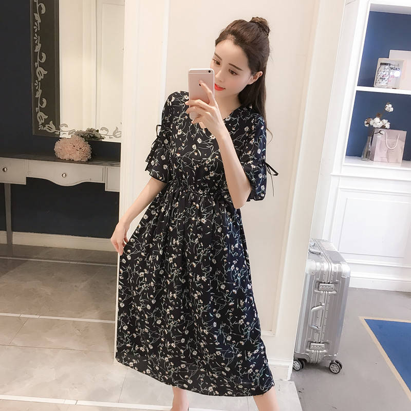 Dress summer Korean version loose Chiffon broken flower small fresh summer mid long fat sister fairy skirt
