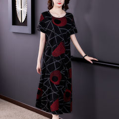 Fat mom's loose size dress women's new short sleeve summer slim mid long age reducing foreign style skirt