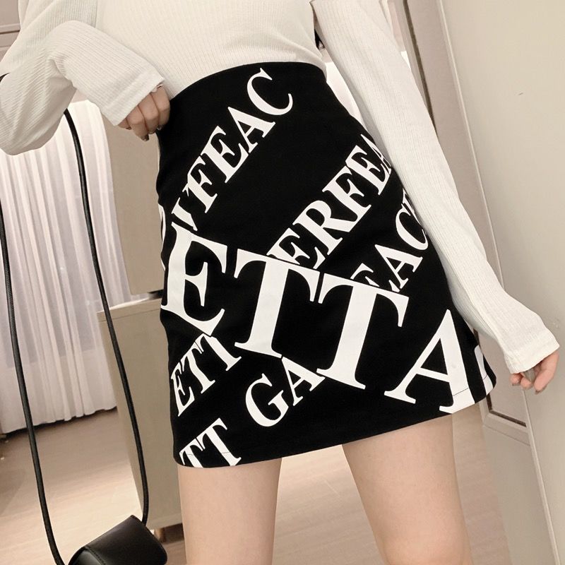 High waist short skirt women's slim super high waist Xianqi short skirt pants Skirt New Year printed letter high waist skirt