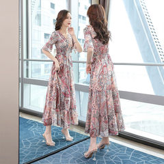 Dress new summer women's Korean style, slim and long, knee length skirt, Floral Chiffon Skirt
