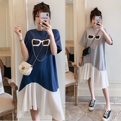 Large size dress women's summer dress new Korean student loose short sleeve medium length super fairy Ruffle Skirt fashion