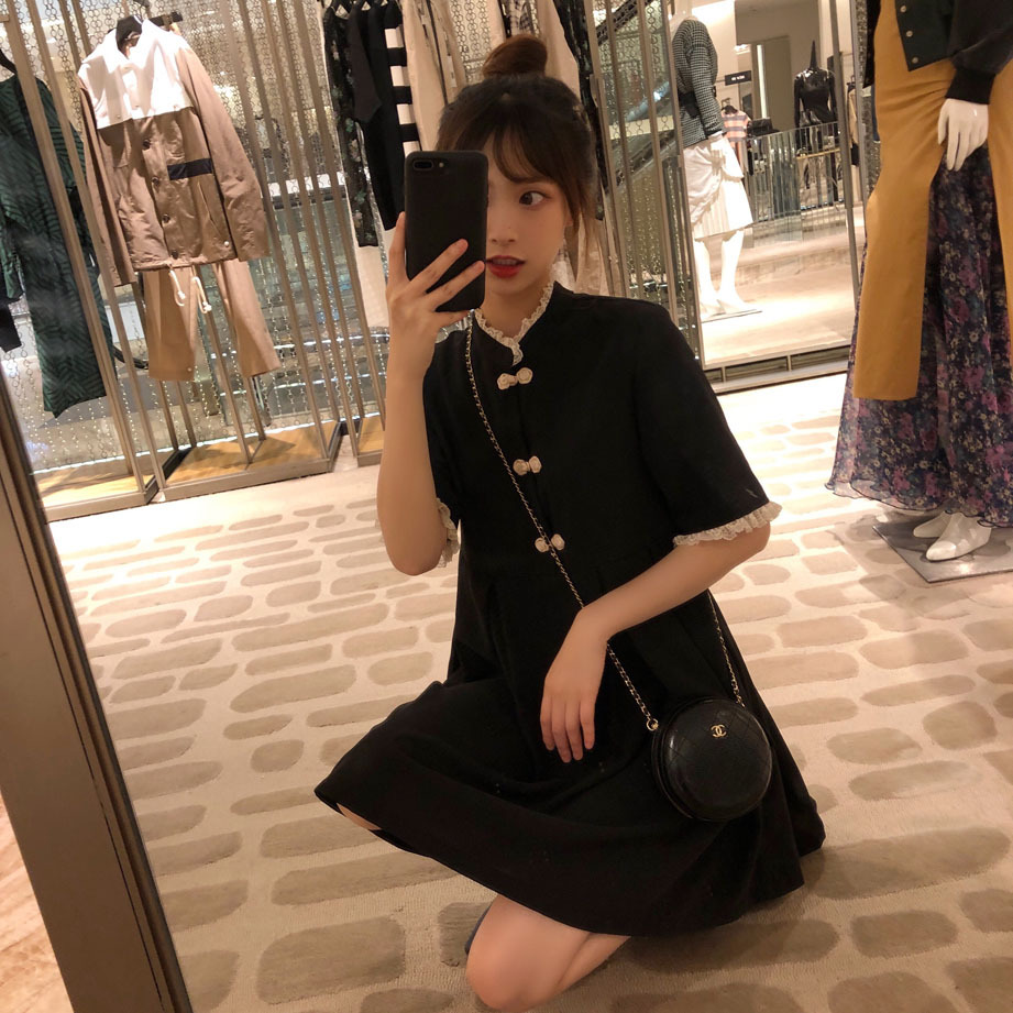 Spring and summer new skirt fairy super Sen series popular little black dress retro Chinese style black dress