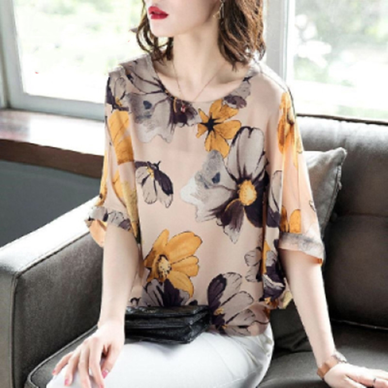 Large size Print Shirt women's stomach covering and thin top women's summer new loose and versatile T-shirt