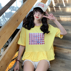 實拍夏季五分袖寬鬆恤短袖印花學生上衣女克雙磨