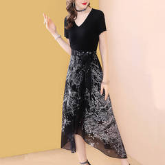 Summer new style women's dress temperament waist show thin dress women's popular ice silk long skirt large women's skirt