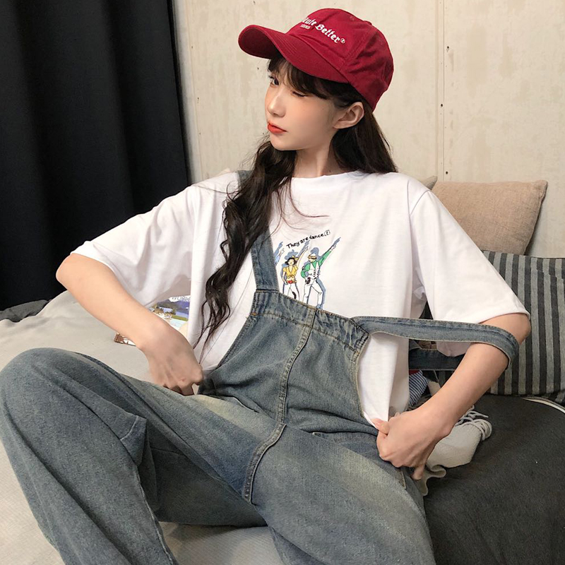 Real shot loose embroidery Korean version net red super fire short sleeve new fashion personality top cotton