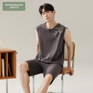 男士 夏天夏款 夏季 背心套装 青少年阳刚家居服 棉绸2026新款 睡衣男款