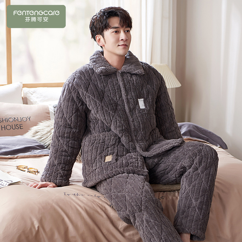 加绒加厚珊瑚绒男士睡衣
