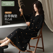 带胸垫黑睡衣女款 芬腾可安睡裙女款 纯棉长袖 冬高级感秋季 2026新款