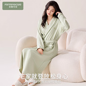 芬腾可安睡袍女款 通用浴袍绿家居服纯棉睡衣女2025新款 秋冬季 四季