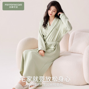 通用浴袍绿家居服纯棉睡衣女2025新款 四季 秋冬季 芬腾可安睡袍女款