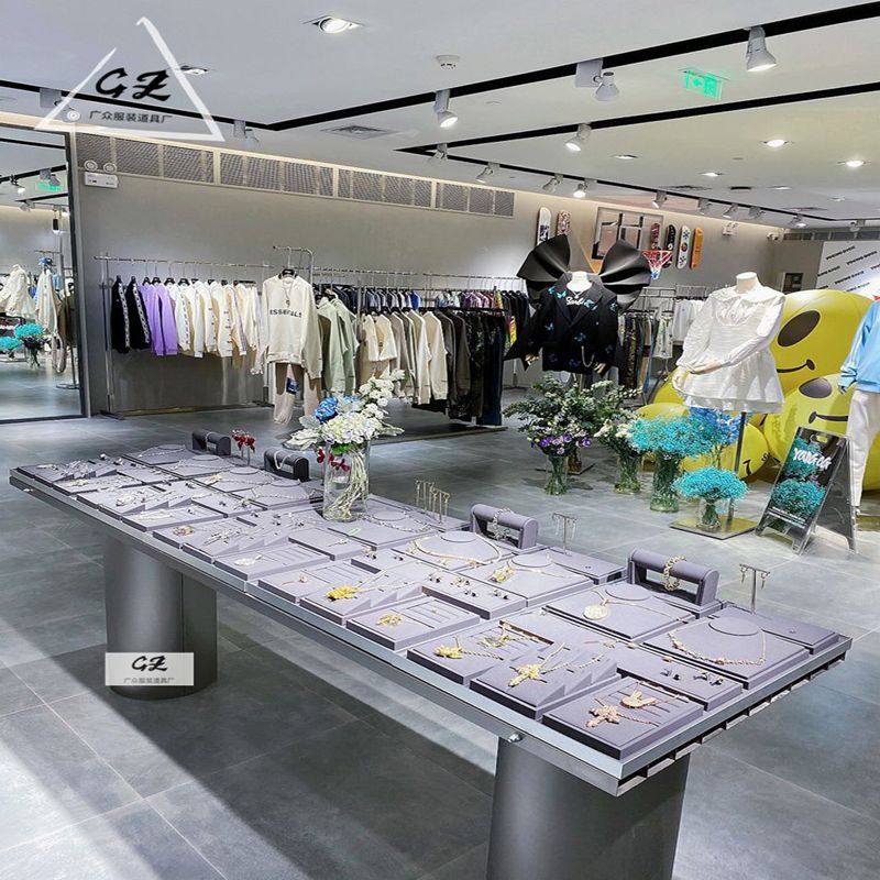 潮牌店装修工业风中岛台不锈钢配饰陈列展示台流水台橱窗架展示架