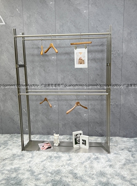 服装店展示架落地式双层挂衣架不锈钢抗指纹陈列两边挂中岛架定制