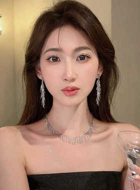 百搭时尚银色流苏长款耳环女轻奢小众设计感精致高级气质锁骨链