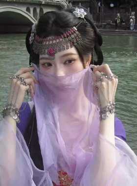 异域民族风手链高级感小众古风汉服复古戒指手链一体铃铛舞蹈手环