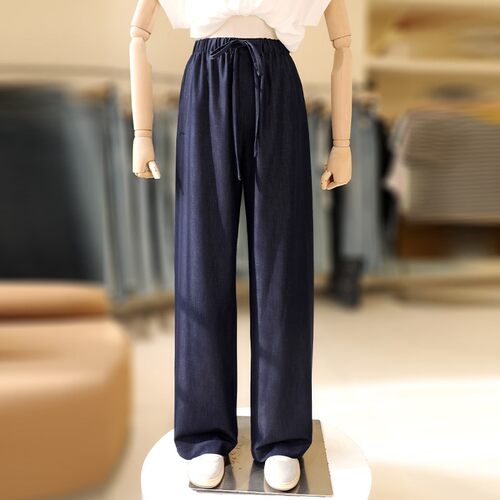 zaw大码女装天丝牛仔裤女胖mm夏季薄款垂感高个子窄版直筒阔腿裤