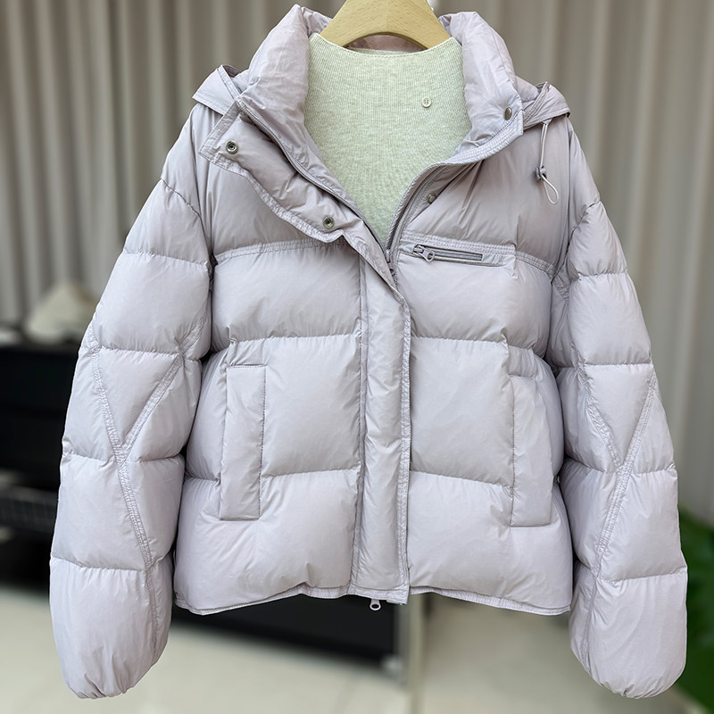 zaw大码短款面包羽绒服女冬季连帽90白鸭绒外套胖mm宽松显瘦200斤