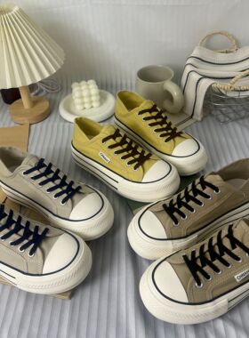 大厂厚底3CM 帆布鞋女款夏季透气百搭休闲一脚蹬懒人鞋8223