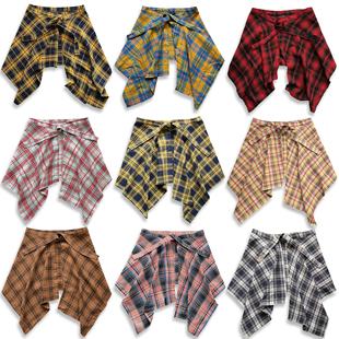 瑜伽叠穿高级感屁帘红色格子围腰男女三角巾街舞腰封爵士腰搭屁帘