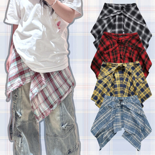 红色格子屁帘明星同款裤腰带男女瑜伽骑行叠穿牛仔装饰裙摆遮羞布