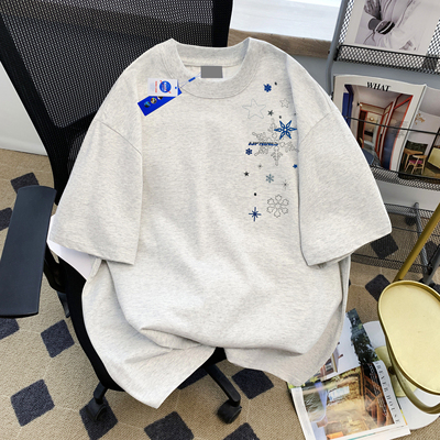 纯棉雪花刺绣美式情侣短袖T恤