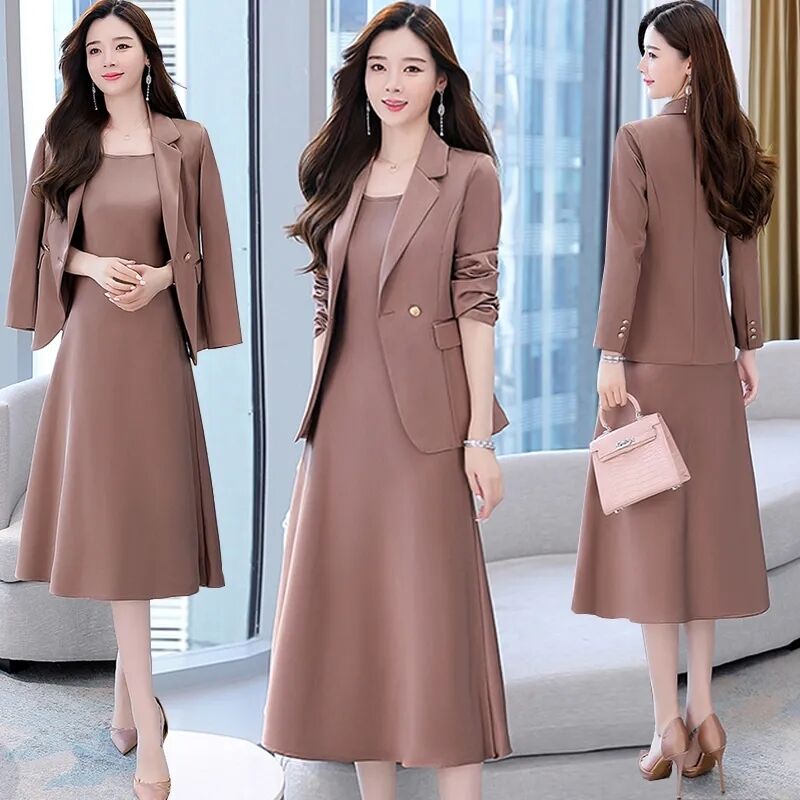 时尚套装女2023春秋季韩版洋气减龄显瘦小西装外套连衣裙两件套潮