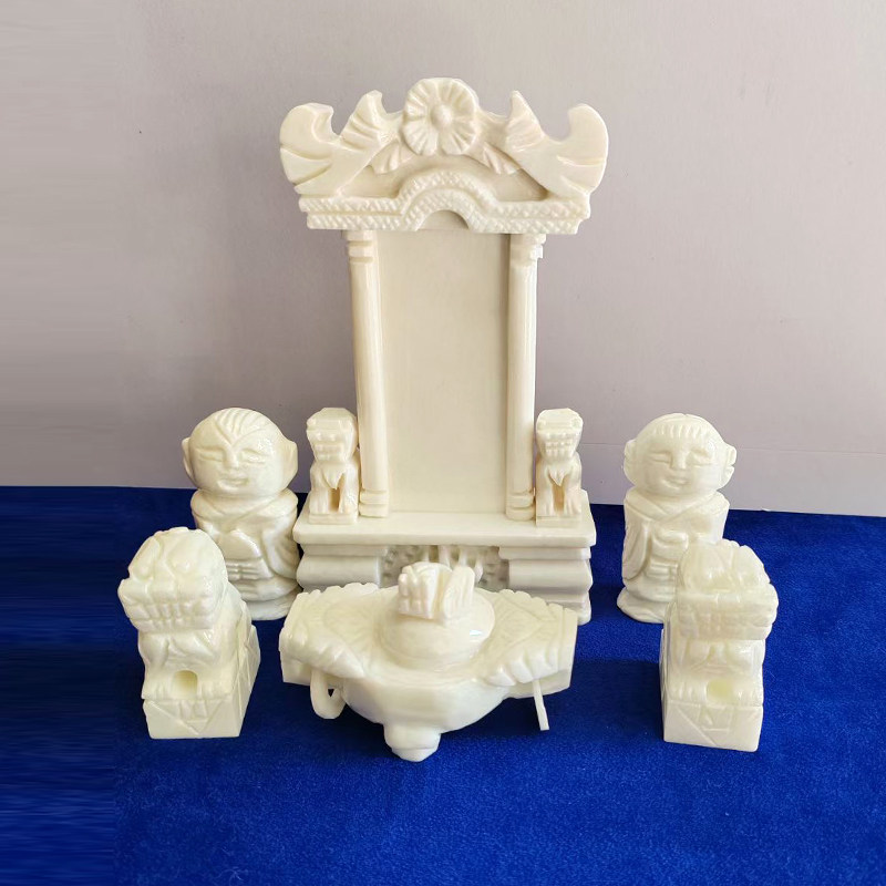 天然岫岩玉石纯色白宫殿摆件下葬陪葬殡葬灵位牌骨灰寄存随葬摆件