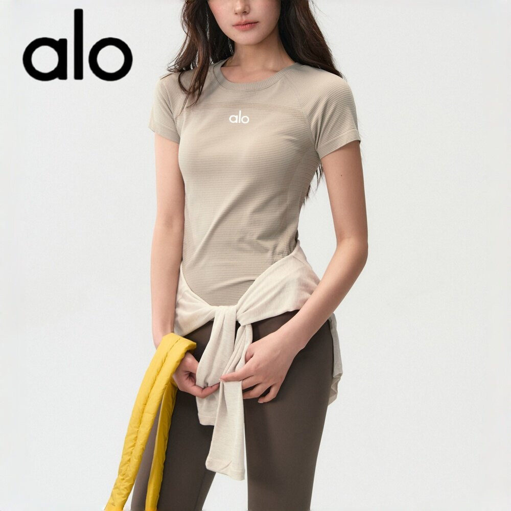 AIo修身瑜伽服女户外骑行速干健身短袖圆领T恤跑步训练运动上衣夏