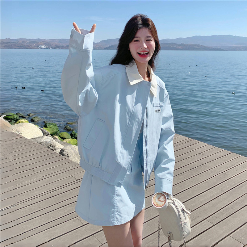 大货！蓝色短外套+短裙两件套时尚套装2C118-T681P180控258,女装套装/套裙,2C118