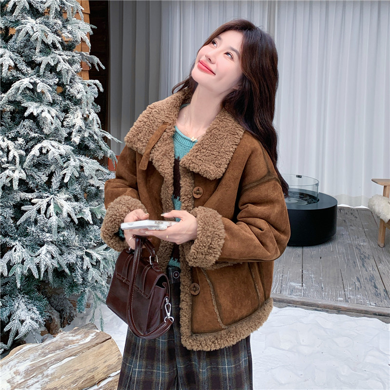 大货复古美拉德双面穿羊羔毛保暖加厚皮毛一体2C118-M860P205K298，女装皮草，2C118