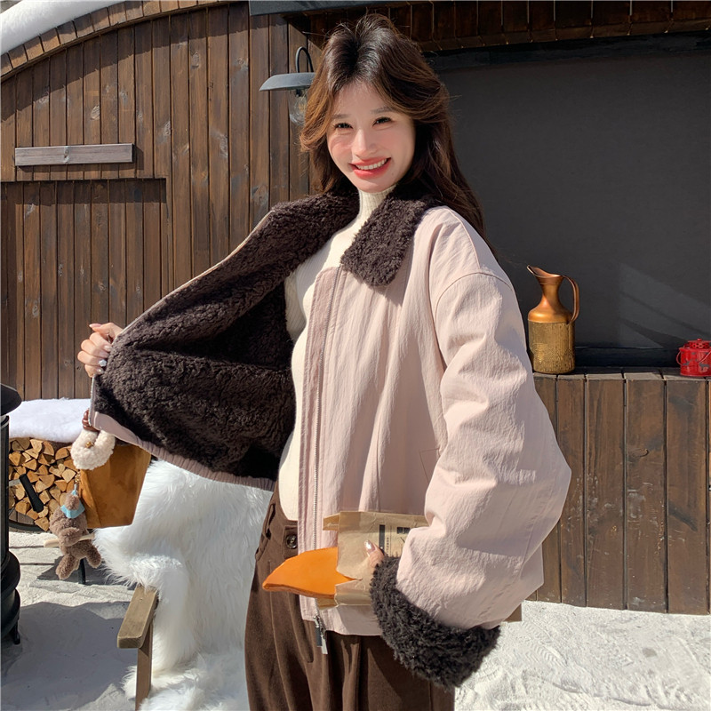 有货~粉色小个子短外套派克服毛毛内胆2C118-M869P195控298，女装短外套，2C118