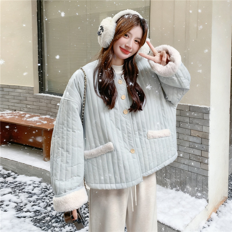 有货~浅蓝色羊羔毛派克服加厚棉服2C118-M868-P215-控318，女装皮草，2C118