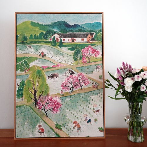 一二山春耕皇小小原创油画布装饰画新中式客厅书房沙发背景墙挂画