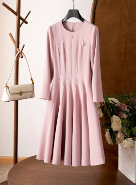 3D立体剪裁 高级垂坠感收腰显瘦气质九分袖连衣裙大摆A字裙春秋