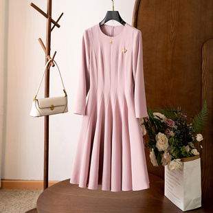 3D立体剪裁 连衣裙大摆A字裙春秋 高级垂坠感收腰显瘦气质九分袖