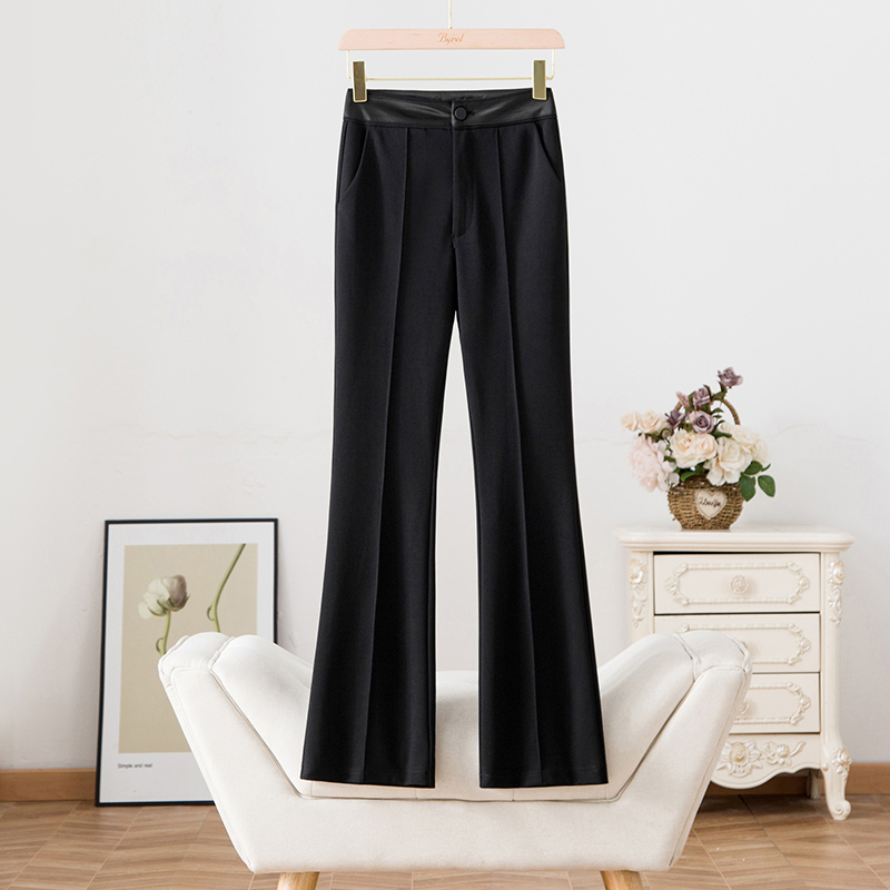 高腰通勤微喇裤百搭黑色长裤