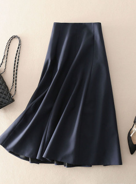 高端立体剪裁纯色精纺羊毛高腰大摆中长款半身裙女春秋新款长裙