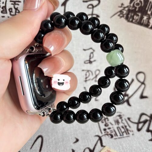 天然黑曜石东陵玉桶珠