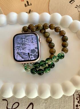 ZhuZhu原创绿幽灵串珠绿檀木苹果表带appleiwatchUltra表带