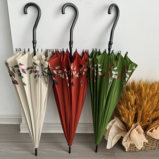 日本出口高档超大精美刺绣防风直柄伞女用手动雨伞