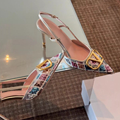 康利达性感尖头亮片绣花细跟高跟鞋 女2026春夏气质金属扣包头单鞋