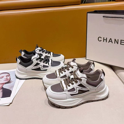 皮面厚底老爹鞋女2025新款冬季爆款时尚百搭休闲减震运动跑步鞋子